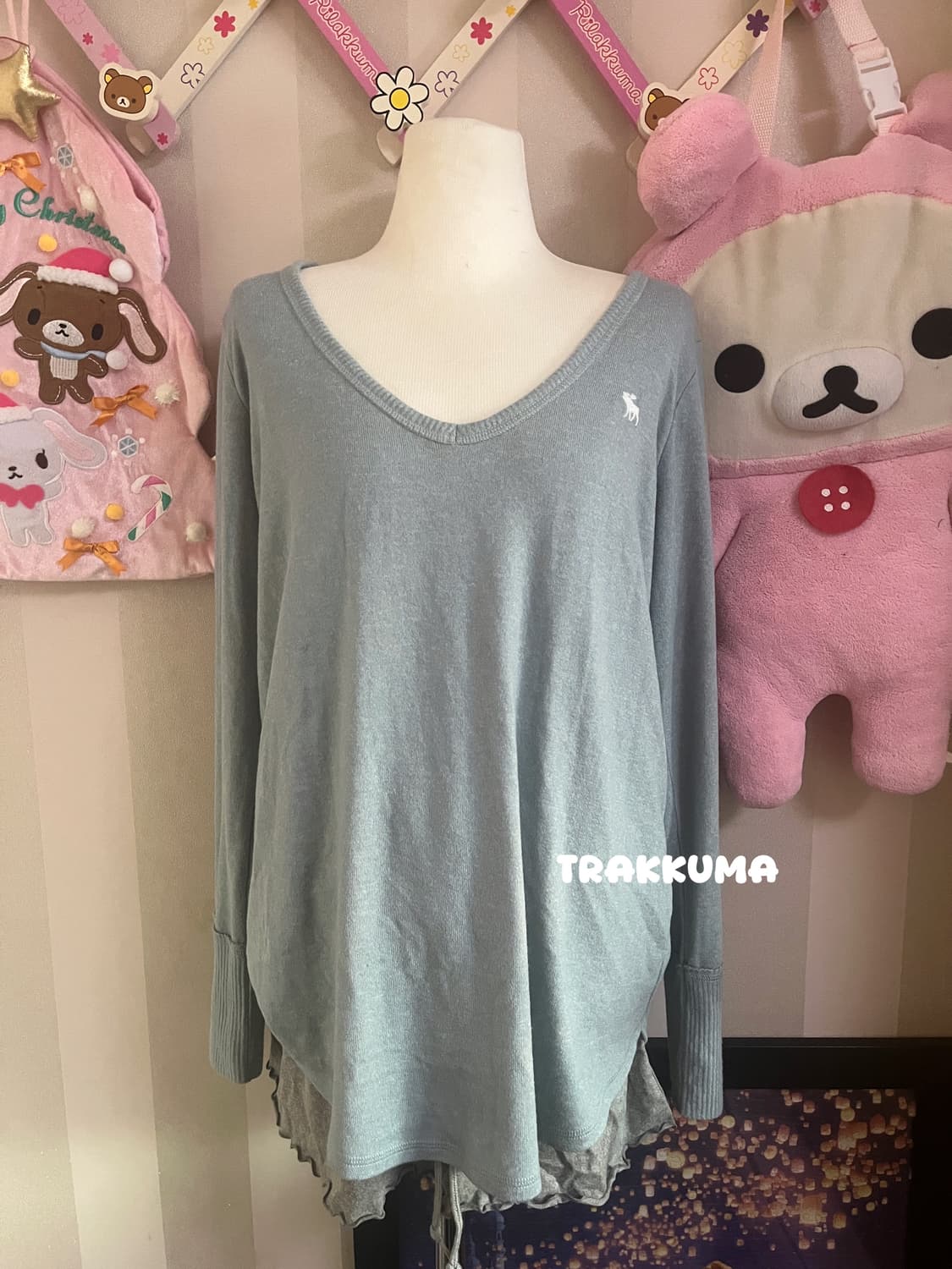 아베크롬비 롱슬리브 긴팔티셔츠 헨리넥 하늘색 흰하 후드집업 상품이미지1