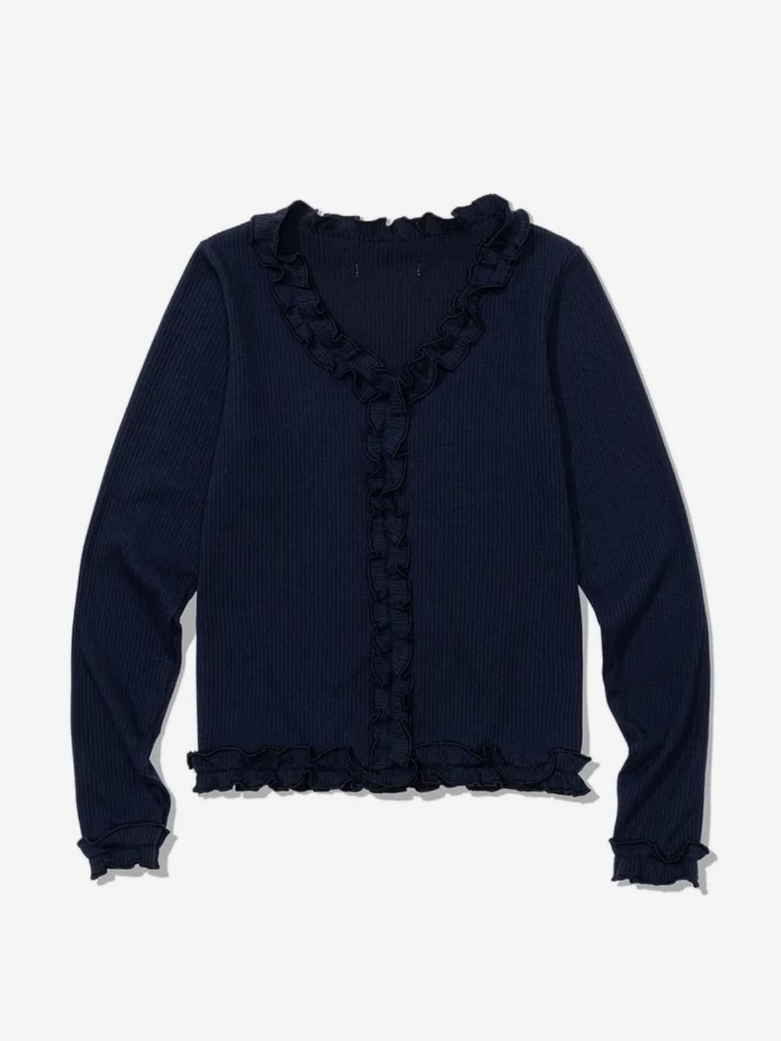 UGLYSHADOW 러플 리브드 티셔츠(네이비) 상품이미지1