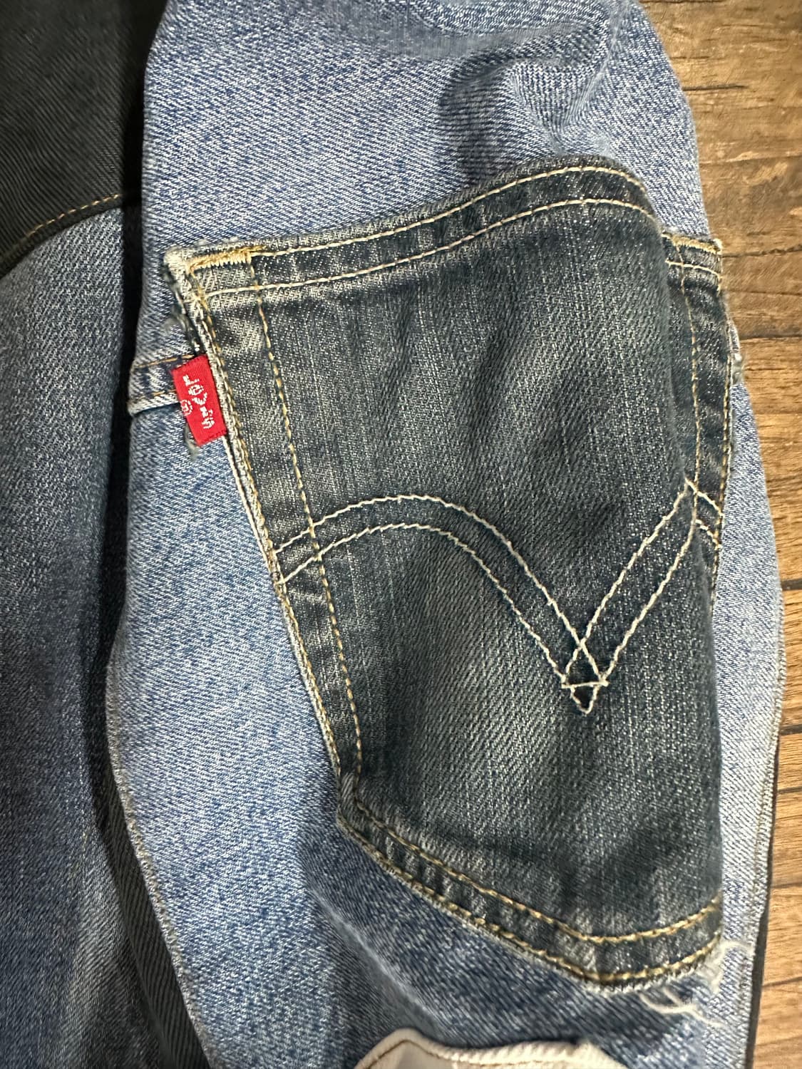 리바이스Levis 리메이크 패치워크 데님롱코트 XXL 오버핏 빈티지 상품이미지4