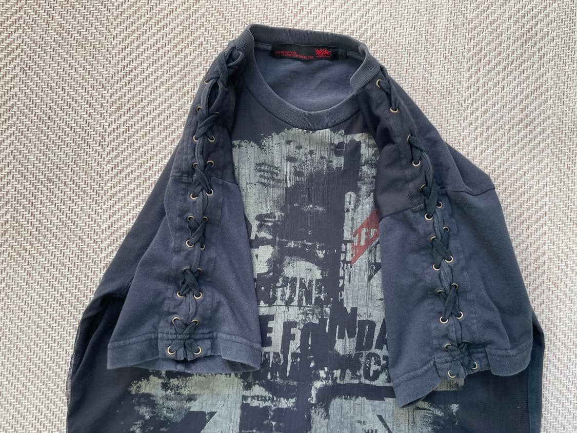 빈티지 웨스코 유니온잭 레이스 아일렛 슬리브 반팔티 J04050 상품이미지2