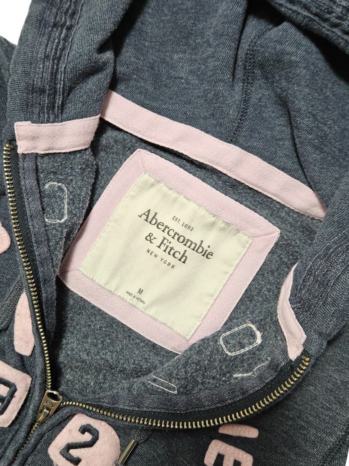 아베크롬비 회핑 진회 핑크 후드집업 딱붙 아치로고 스펠아웃 M 상품이미지3