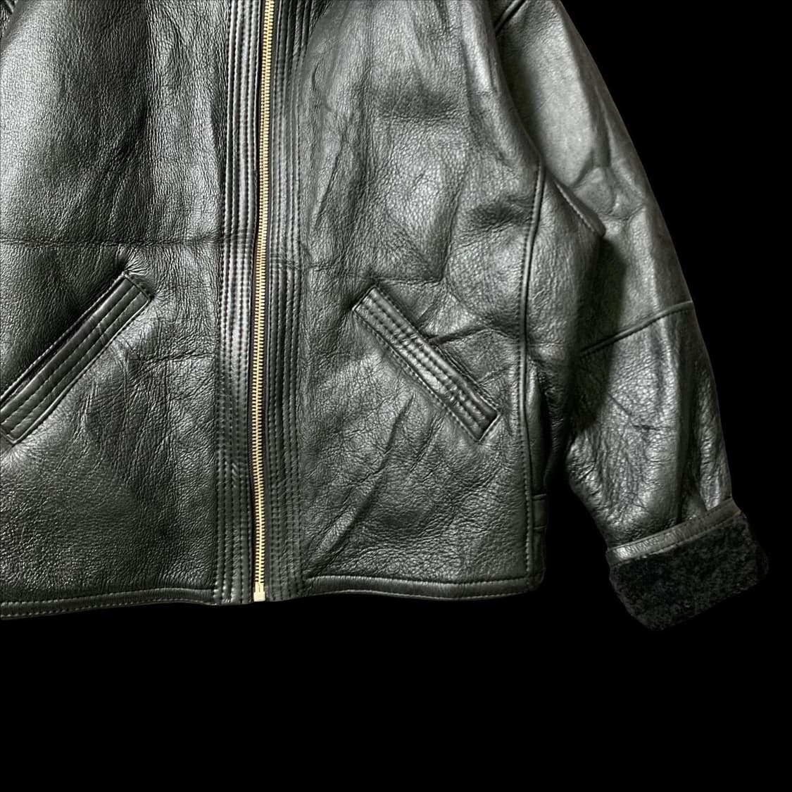 [XL] 빈티지 검정 무스탕 가죽 자켓 상품이미지5