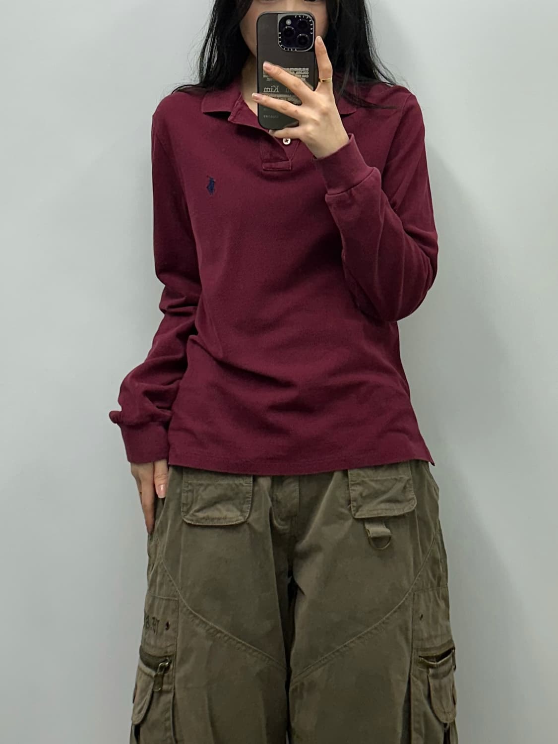 폴로 랄프로렌 버건디 긴팔 카라 티셔츠 상품이미지1