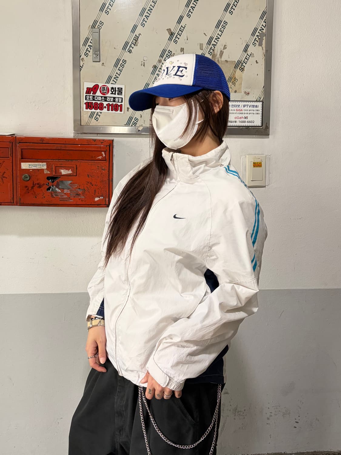 90s NIKE 올드스쿨 화이트&네이비 윈드브레이커 상품이미지1