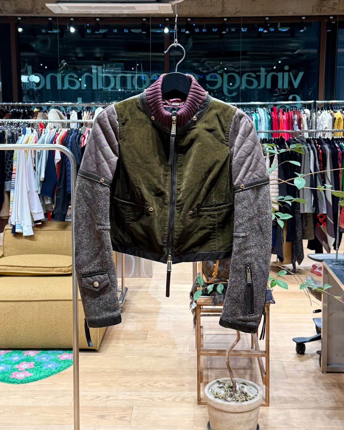 디스퀘어드2 카키 퀼팅 크롭 바이커 자켓  상품이미지1