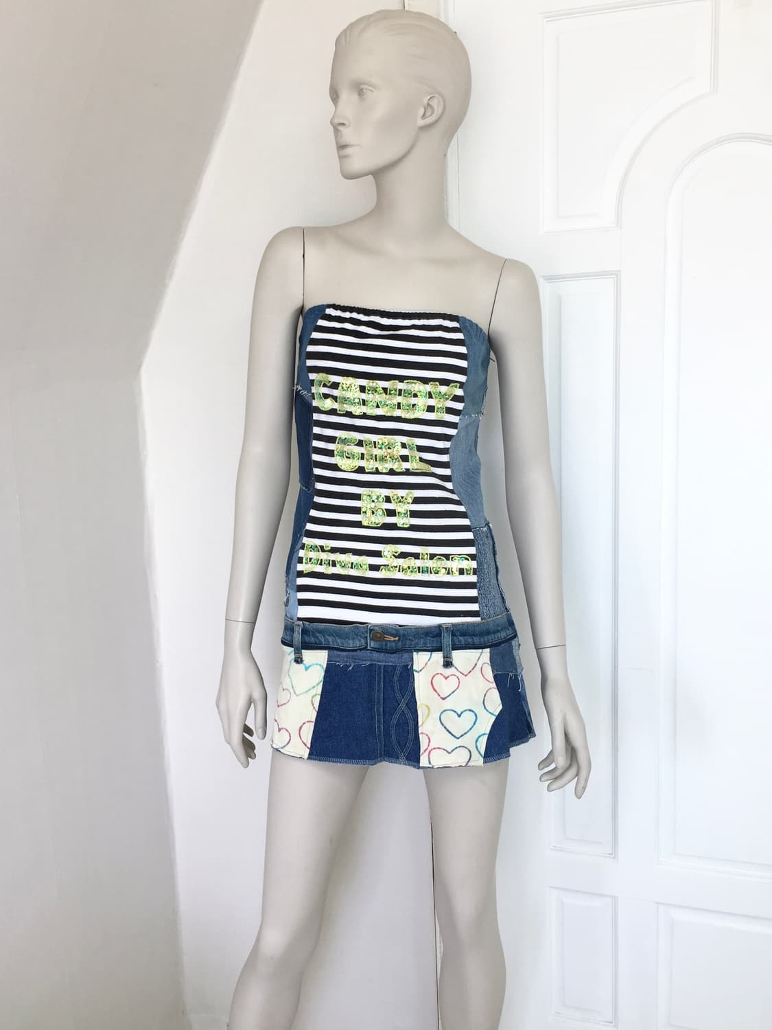 Rare Patchwork Denim Lettering Dress 상품이미지2