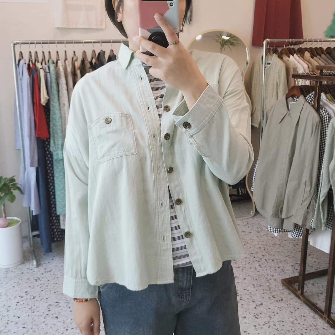 Murua 민트그린 브론즈버튼 셔츠 상품이미지2