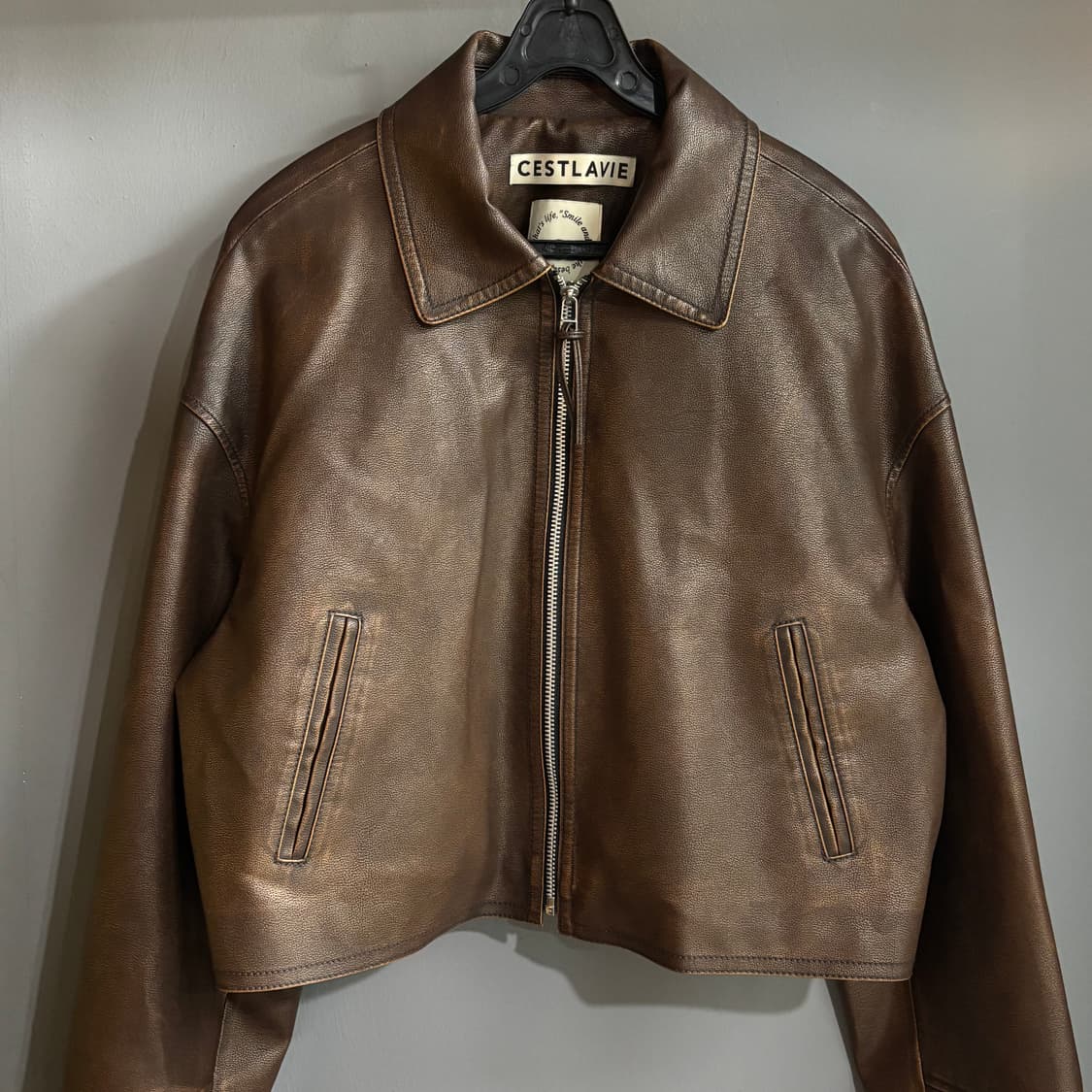 CESTLAVIE 브라운 페이크 레더 자켓 상품이미지2