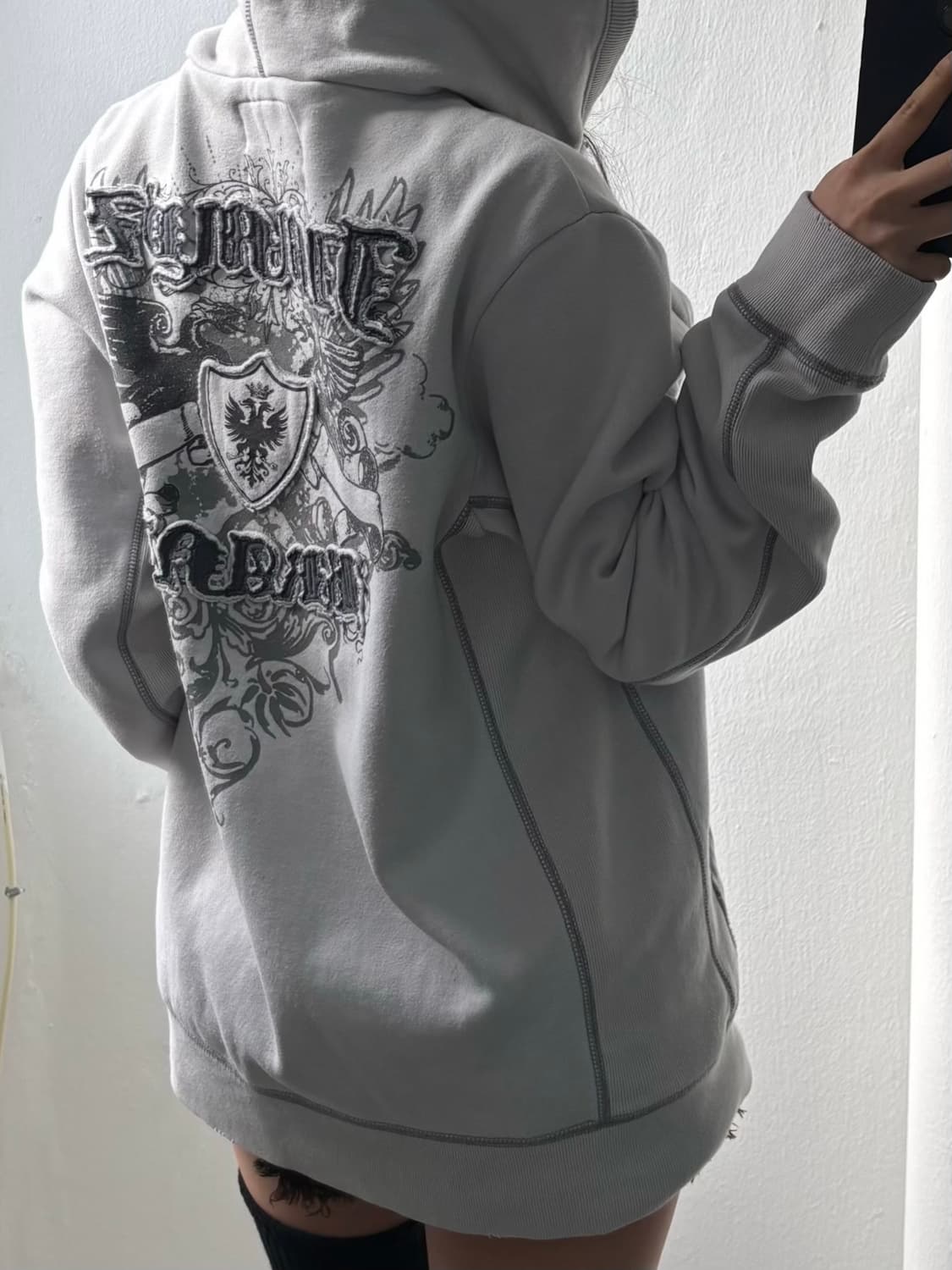 Vintage Graphic Applique Hood Zip-Up 상품이미지1