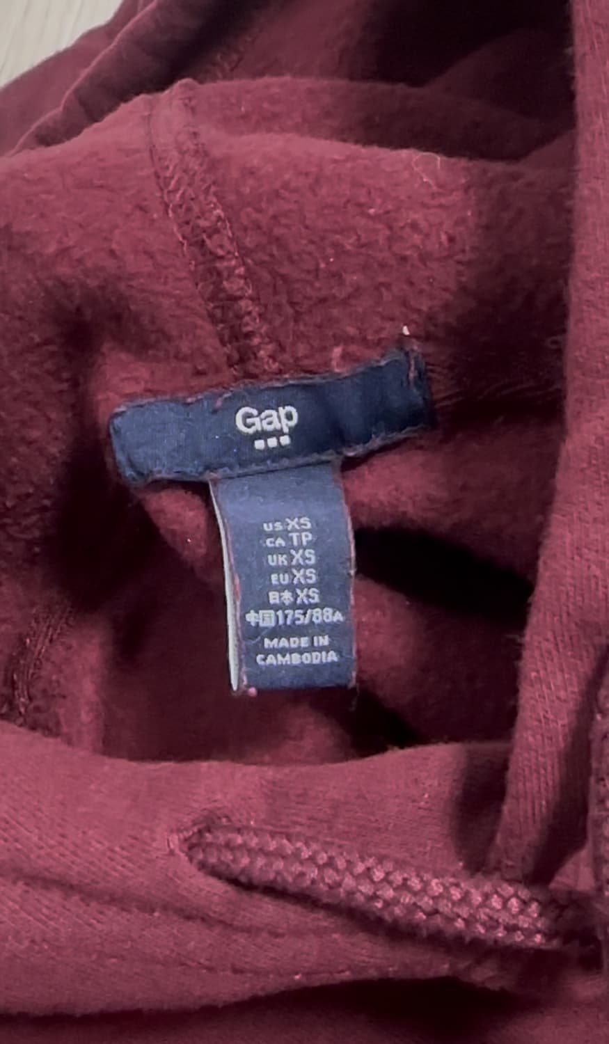 갭 기모 후드티 버건디 xs 상품이미지2