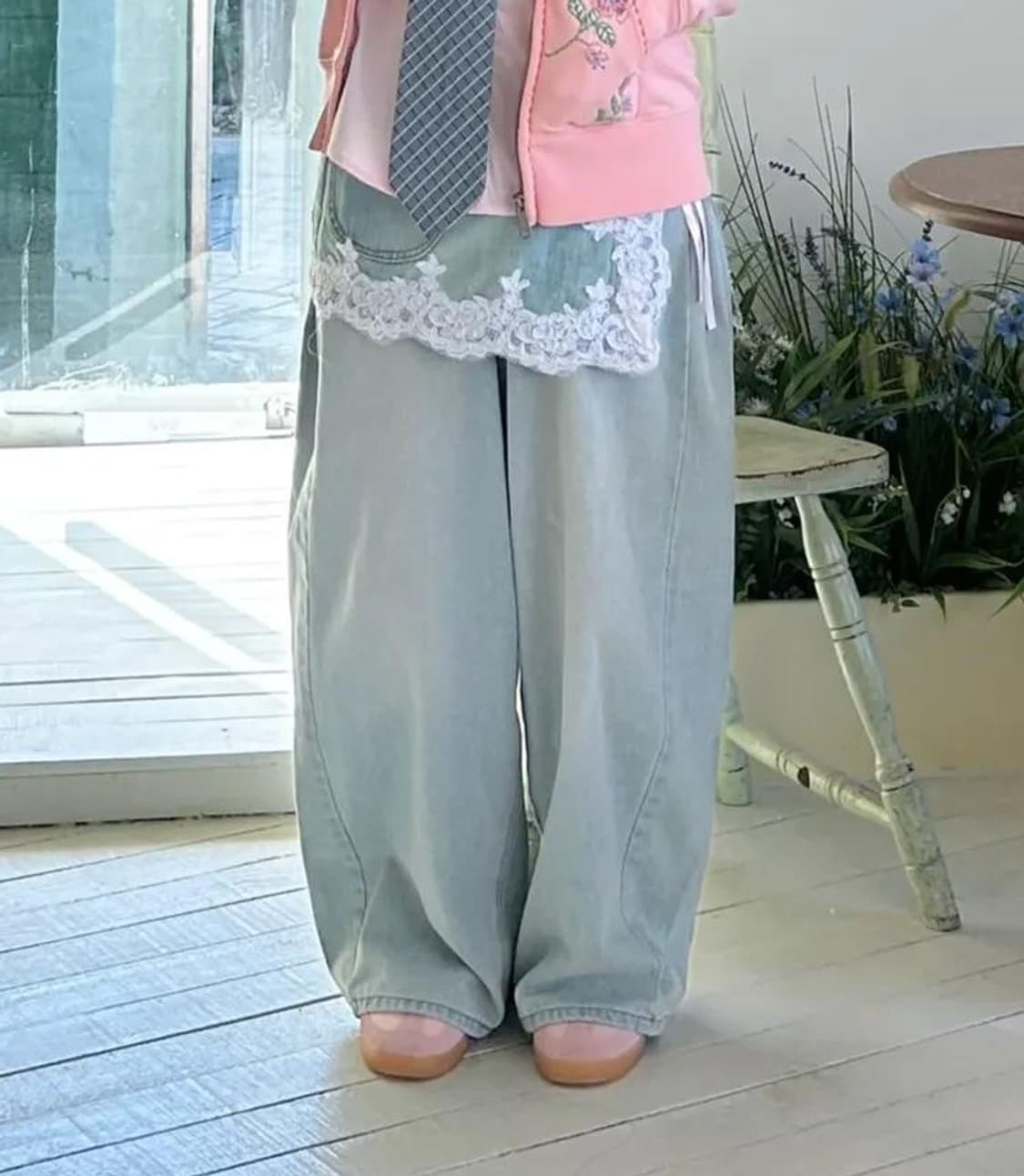 빈티지 스커트 랩스커트 치마 데님 청 레이스 하이틴 갸루 키치 모리걸 상품이미지2