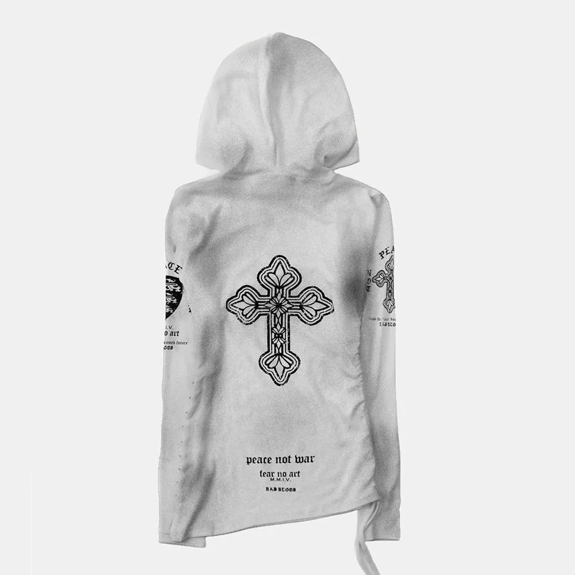 배드블러드 PEACE NOT WAR 슬림 컷아웃 후드 -화이트 상품이미지4