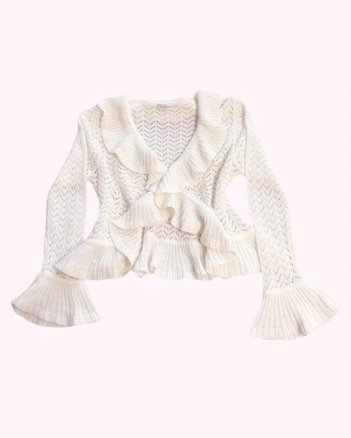 Rosa Cheri 로사체리 화이트 프릴 레이스 펀칭 디테일 가디건  상품이미지1