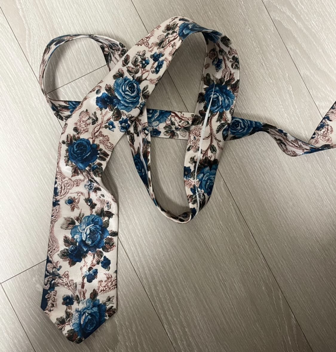 오리엔탈 블루 로즈 플라워 넥타이 빈티지  상품이미지1