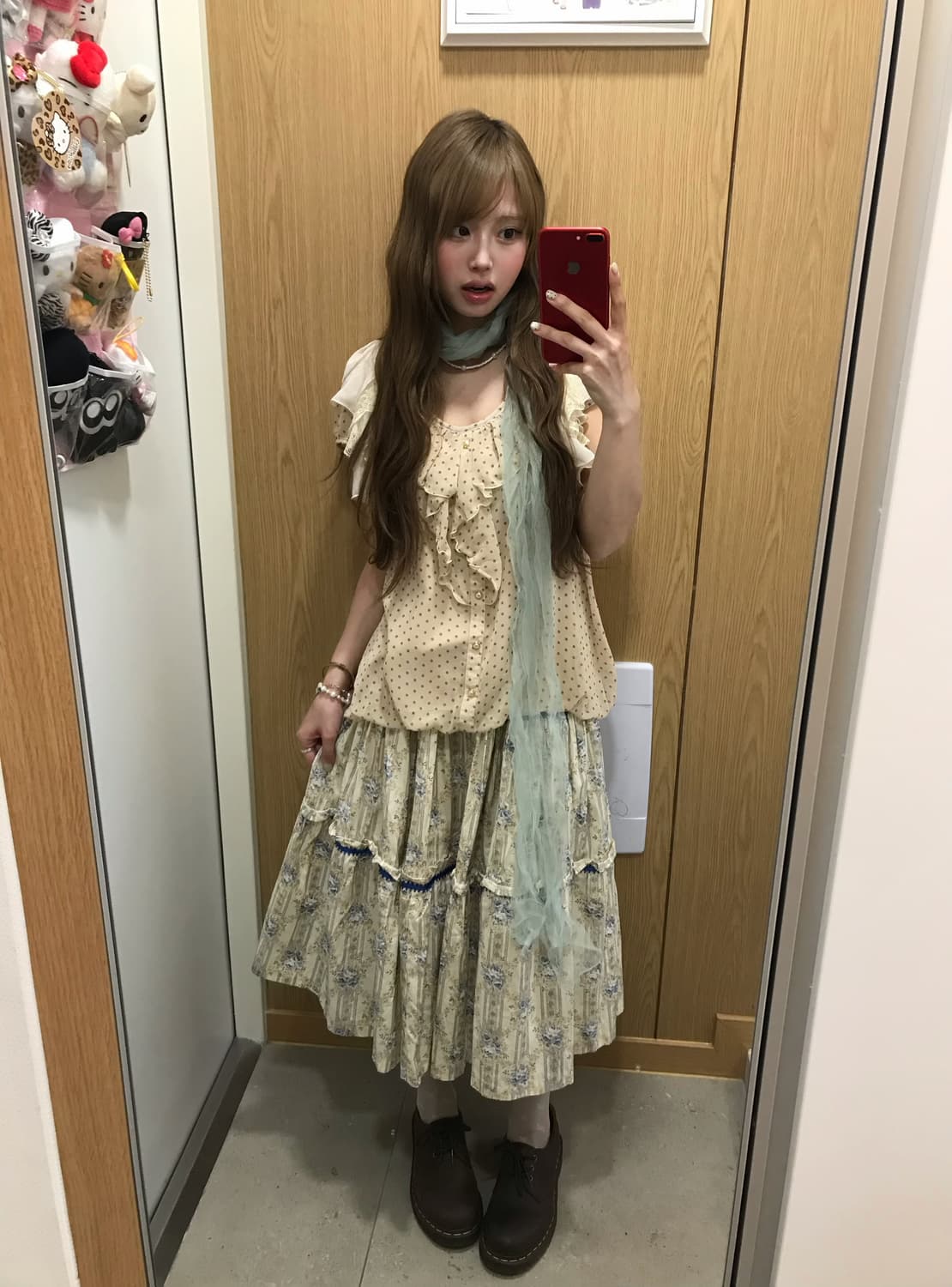 민트 하구미 플라워 도트 블라우스 코디세트 상품이미지4