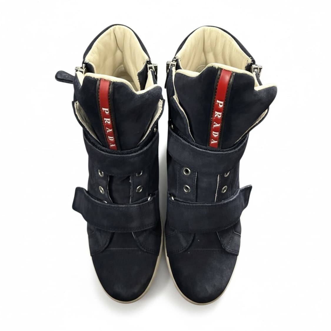 프라다 정품 네이비 블루 스웨이드 하이탑 스니커 36 상품이미지1