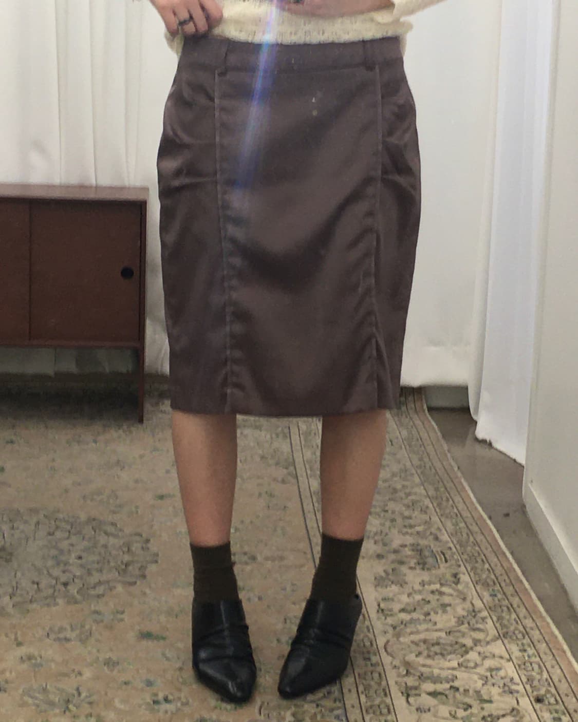 브라운 새틴 미디 스커트 상품이미지1