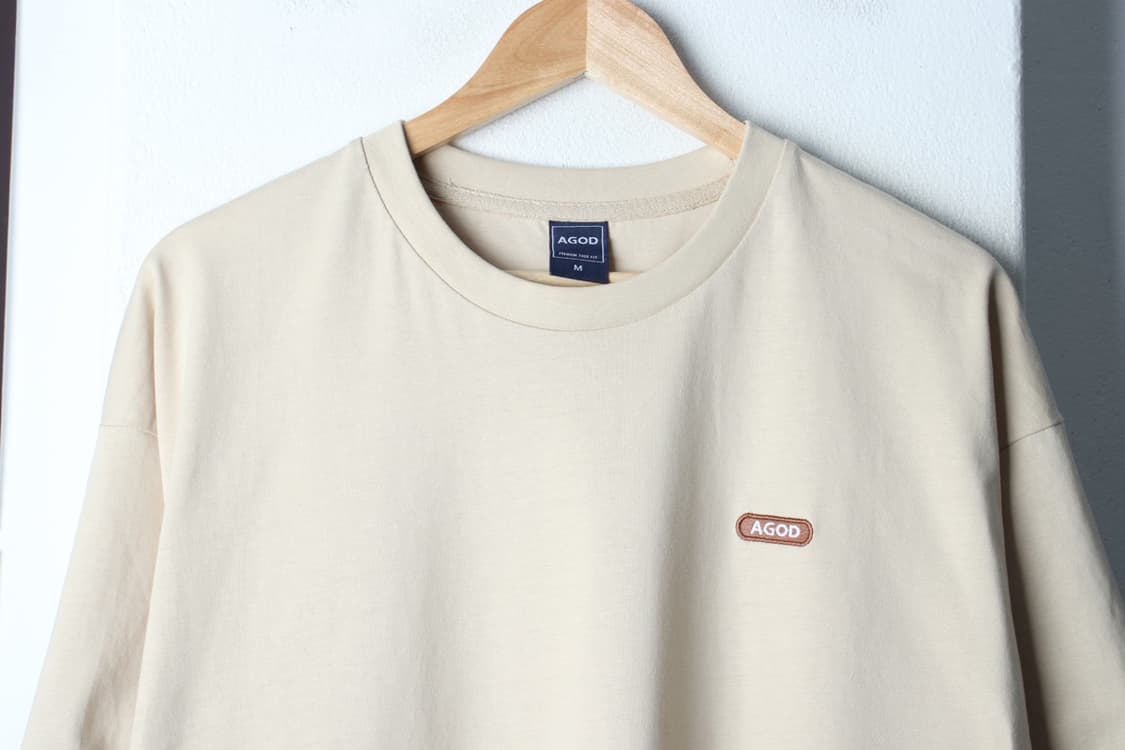 (M-XL) 반팔 티셔츠 오버핏 베이지 스몰로고-H33390 상품이미지3