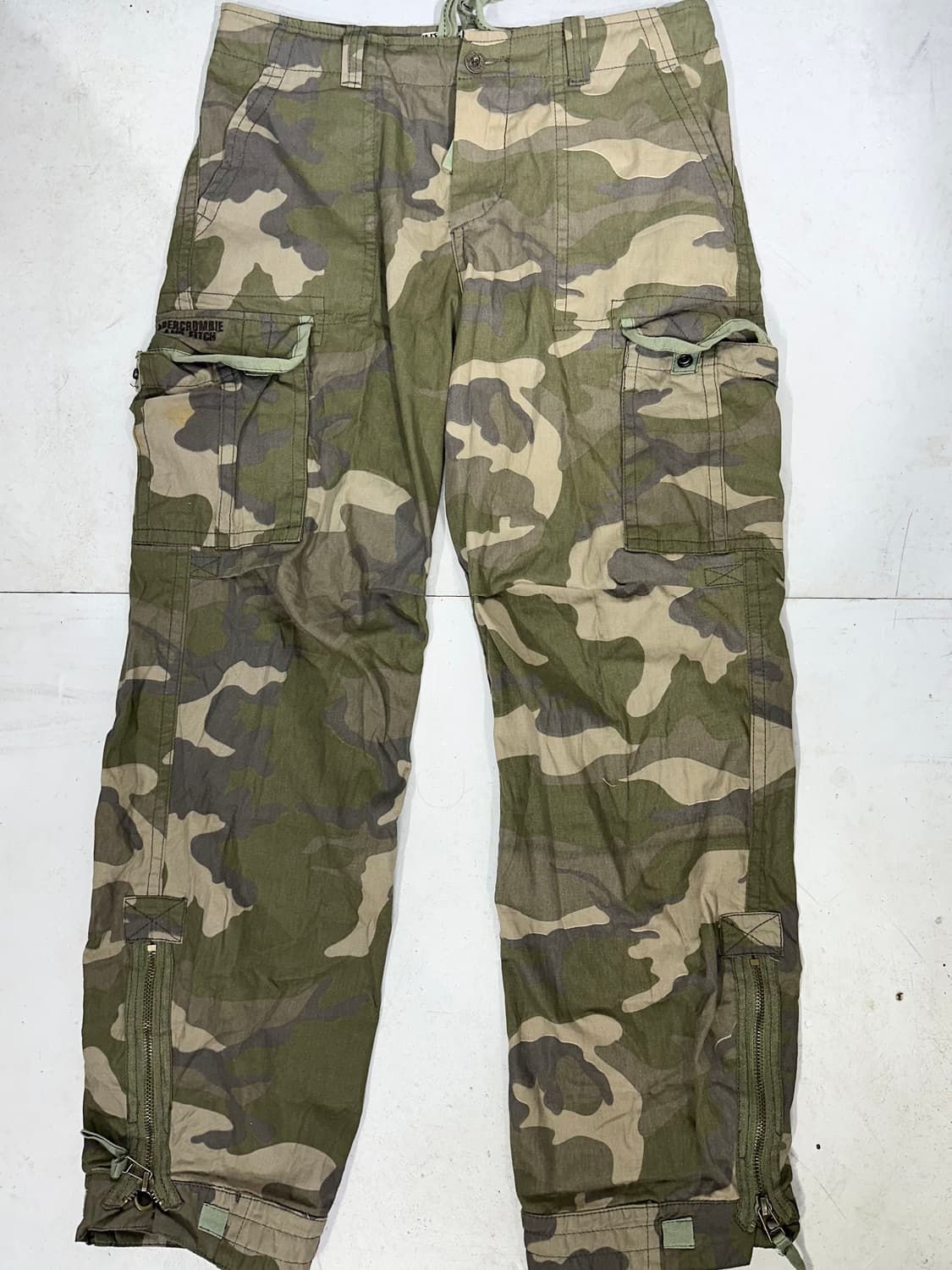 빈티지 카키 밀리터리 카모 와이드 포켓 디테일 카고 팬츠 힙합 바지 L 상품이미지4