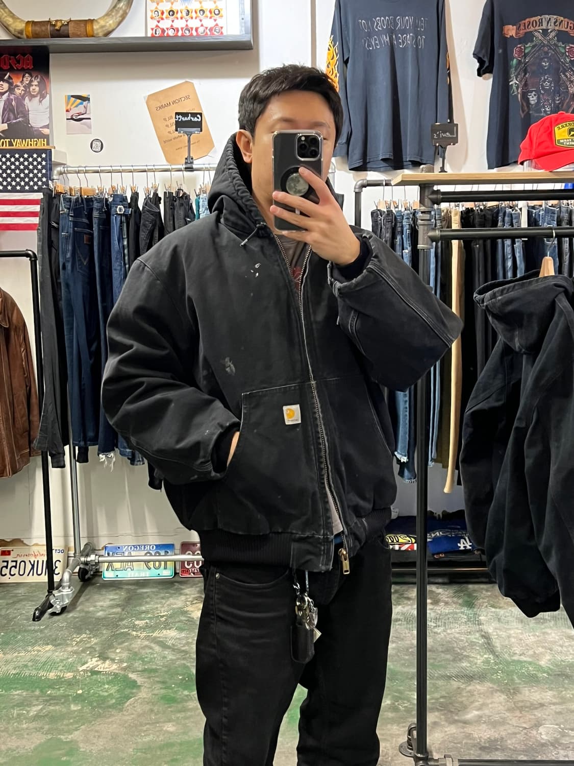 [L] 칼하트 액티브 덕 페이딩 빈티지 자켓 블랙 워크웨어 후드 집업 상품이미지2