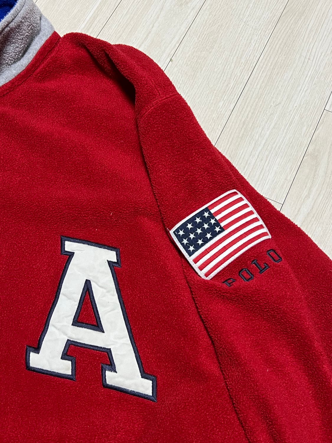 90s폴로 스포츠 USA 후리스 하프집업 레드 L사이즈 상품이미지3
