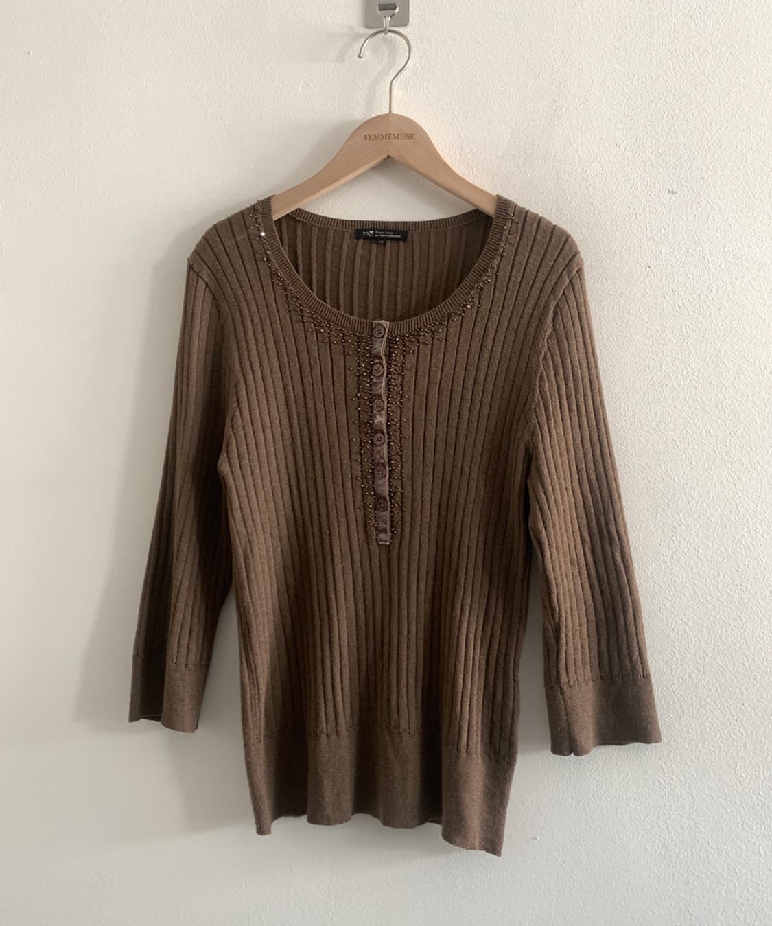 (Vintage)Beads Button Top(Brown) 상품이미지1