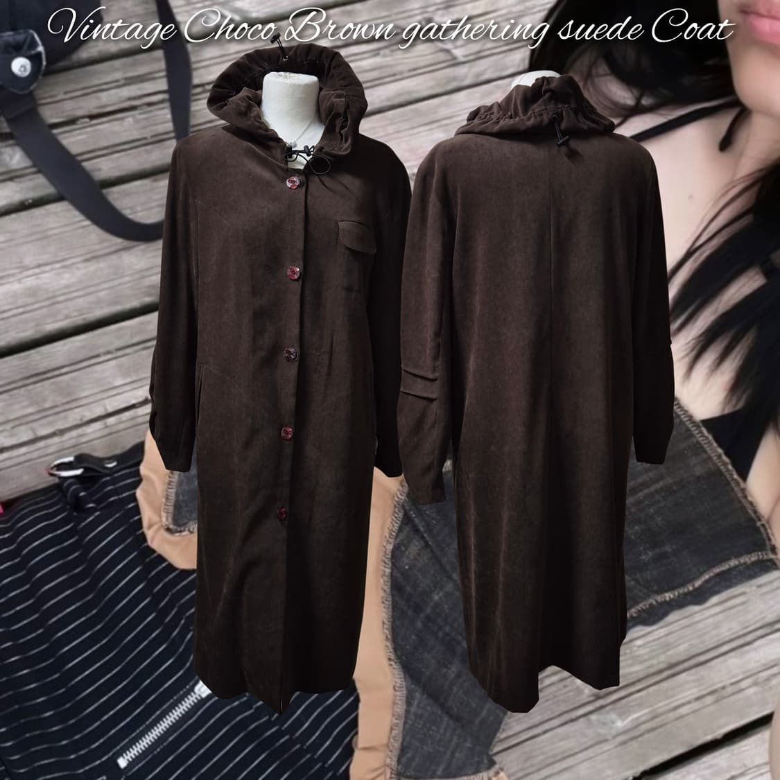 Vintage Choco Brown gathering suede Coat 상품이미지1