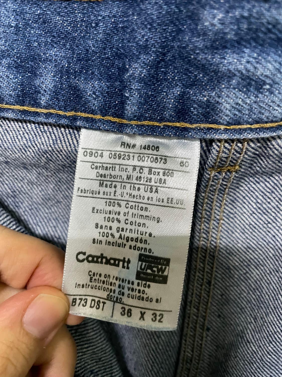 칼하트 더블니 B73 DST 데님팬츠 USA 36x32 가죽탭 상품이미지7