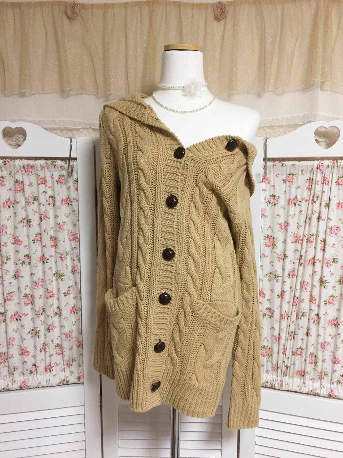 빈티지 잉그니 메론빵단추 후드 가디건 상품이미지2