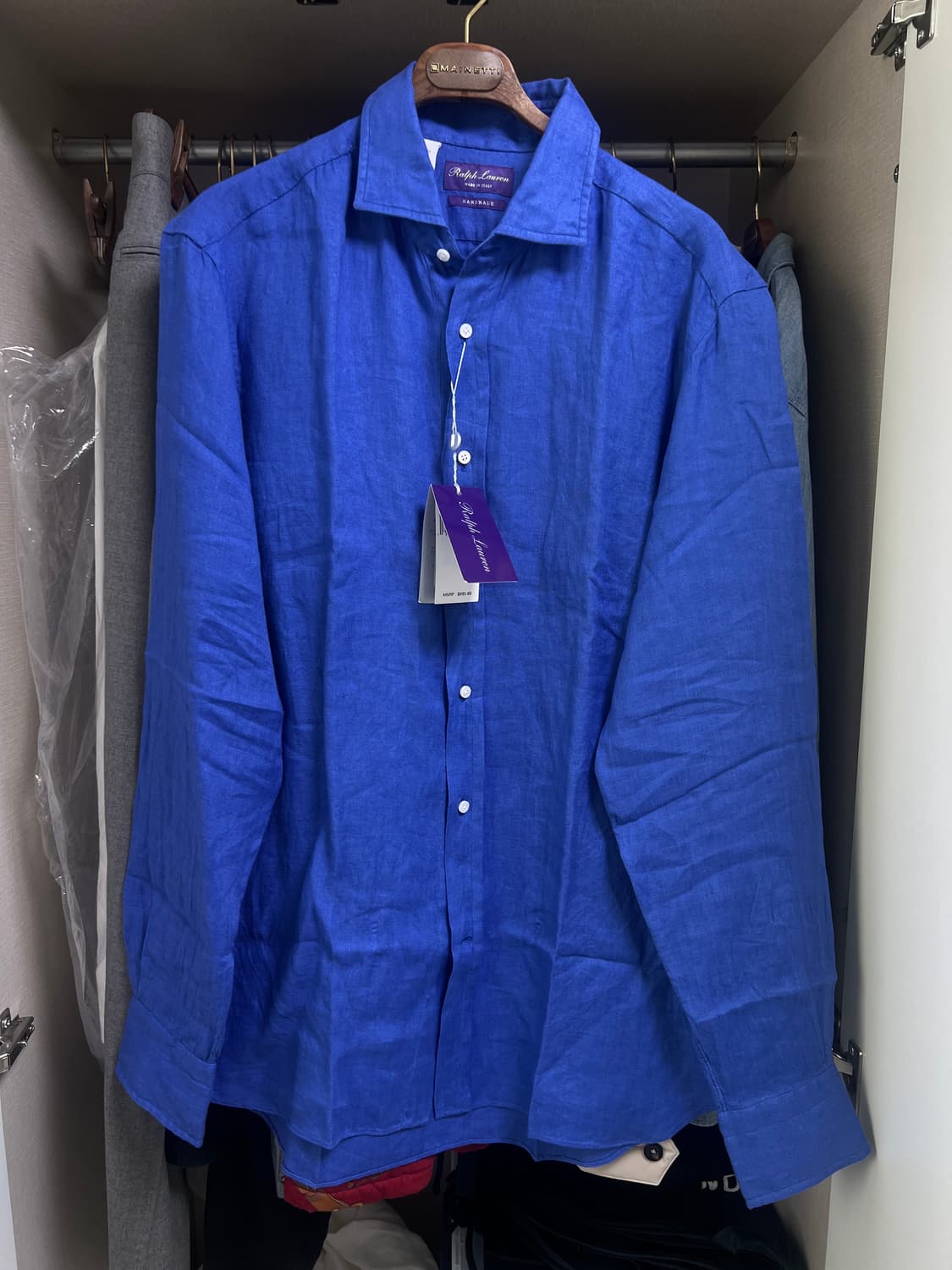 랄프로렌 퍼플라벨 린넨 셔츠 L 핸드메이드 새제품 상품이미지1
