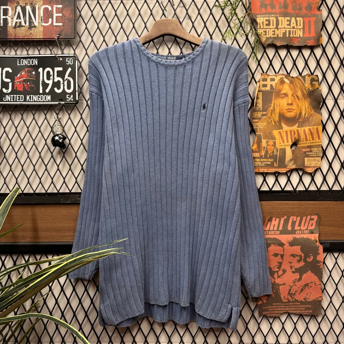 폴로 랄프로렌 골지 니트 네이비 포니 로고 포인트 스카이블루 상품이미지1