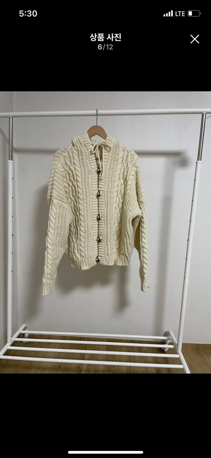 러브미모어 아이보리 꽈배기 니트 후드 가디건 더플 떡볶이 단추 빈티지 상품이미지6