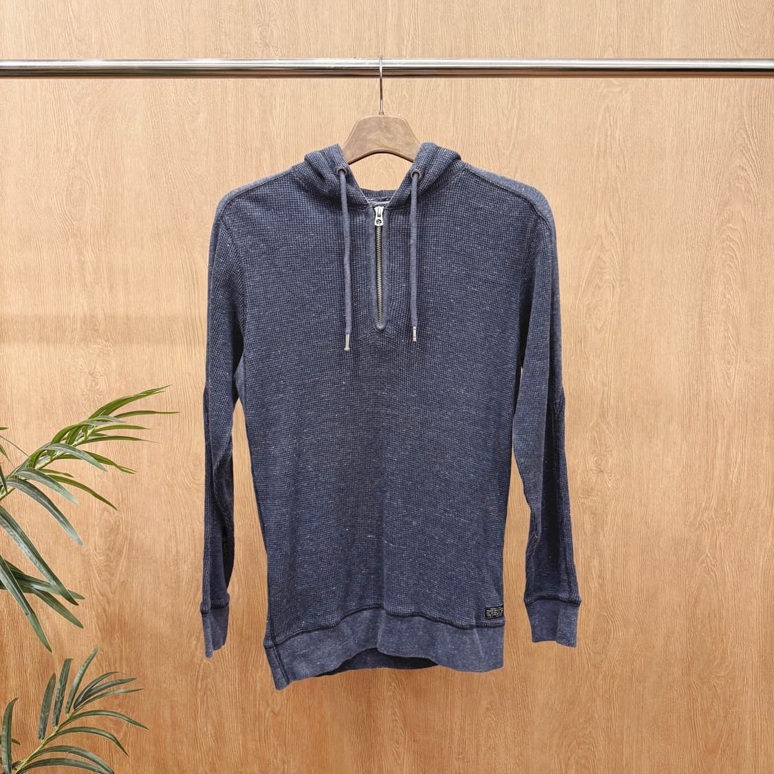 디젤 와플 조직 코튼 하프 집업 후드 니트 워싱 지퍼 디테일 네이비 상품이미지1