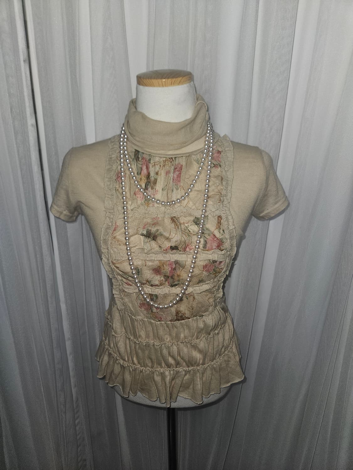 빈티지 오네갸루🌹 누디 로지 플라워 레이스 블라우스 상품이미지3