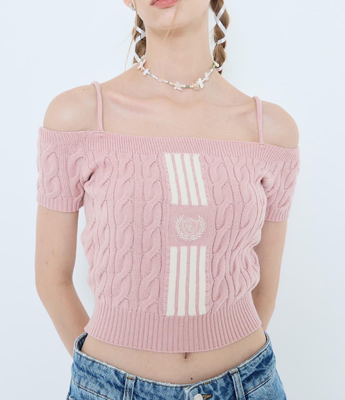 라티젠 오프숄더 니트 핑크 상품이미지2