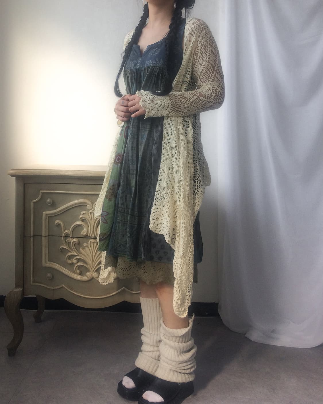 Drape point crochet knit open cardigan 상품이미지7