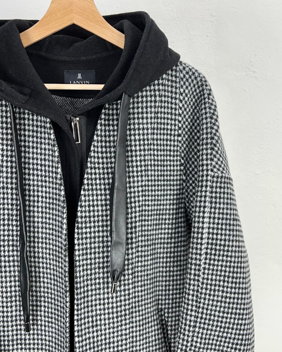 랑방 컬렉션 하운드 투스 체크 롱 로브 후디 코트 자켓 상품이미지3