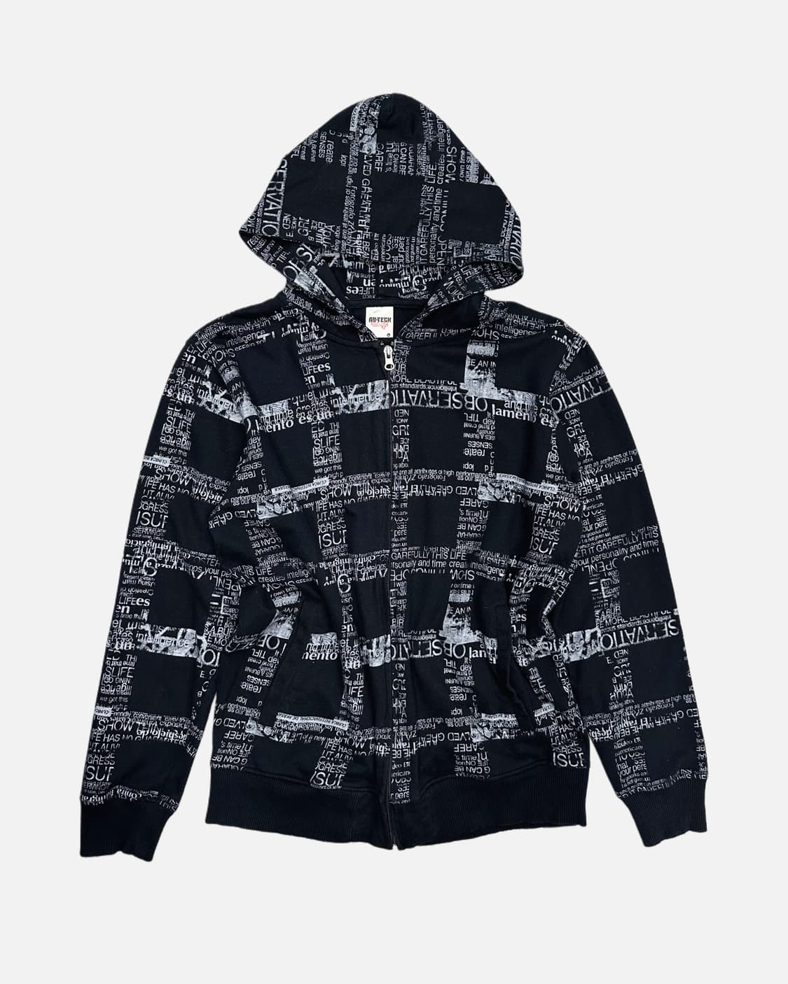 grid lettering pattern hood zip-up 상품이미지1