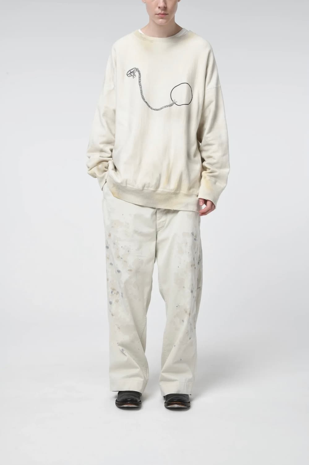 바우와우 25SS 스테인드 페인트 워싱 치노 워크 팬츠 바지 L 상품이미지3