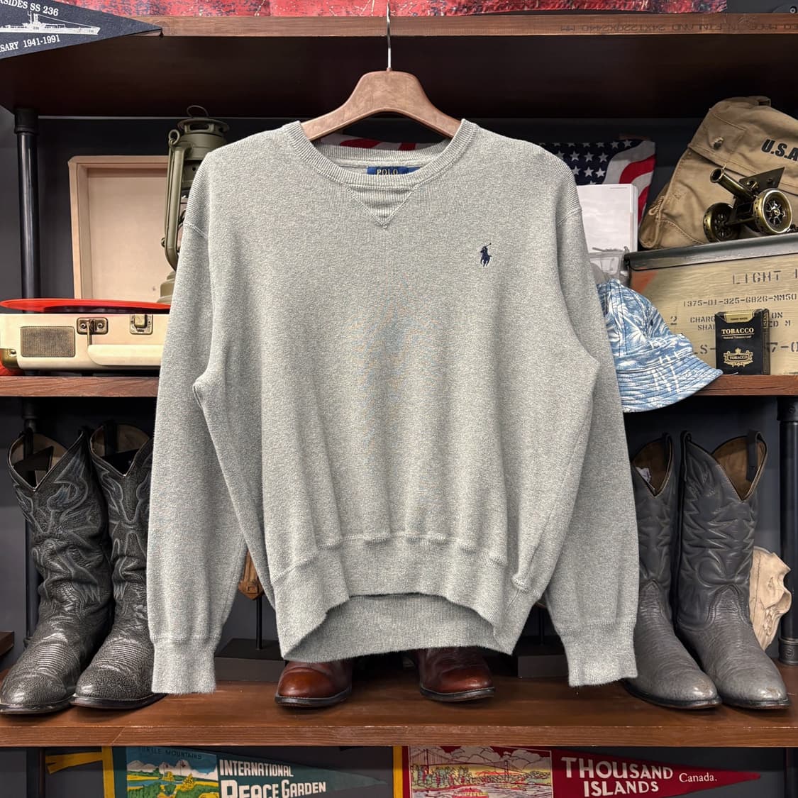 신형라벨 폴로 랄프로렌 피마코튼 스웨트 니트 V-인서트 그레이 N721 상품이미지1