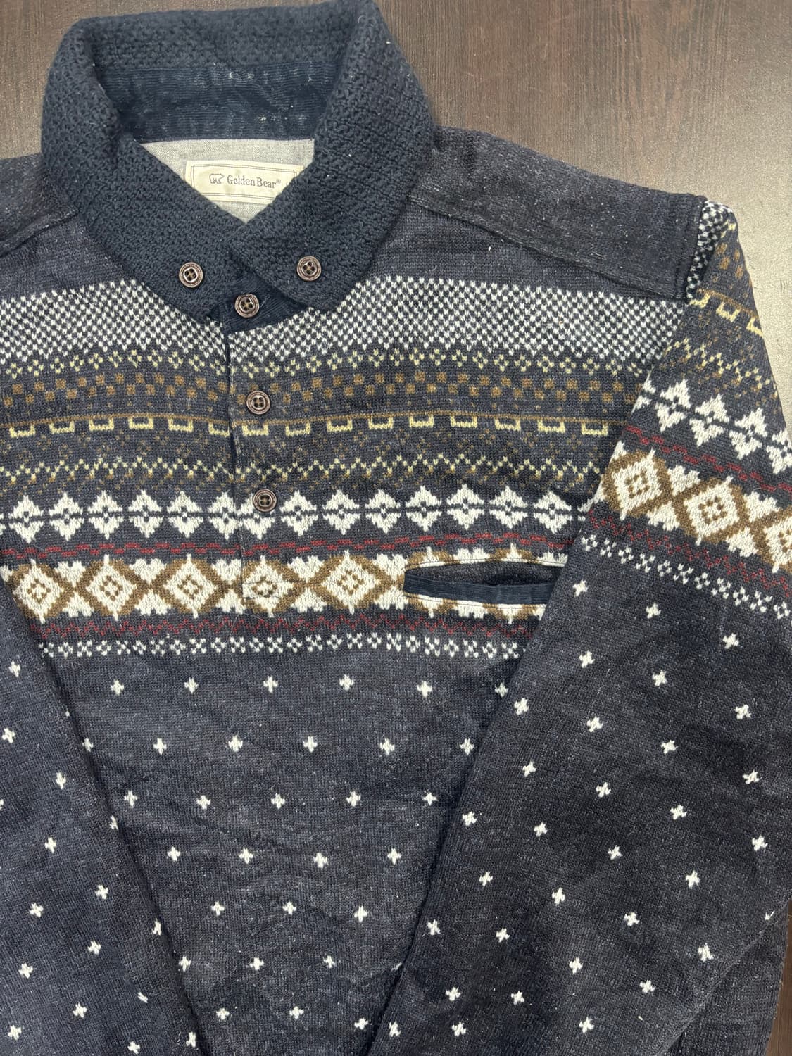 골든베어 패턴 니트 가디건 블랙 상품이미지3