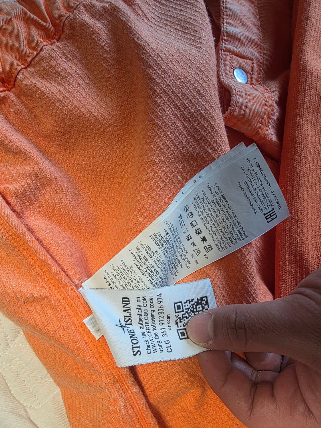 스톤아일랜드X슈프림 코듀로이 자켓 오렌지 L 상품이미지4