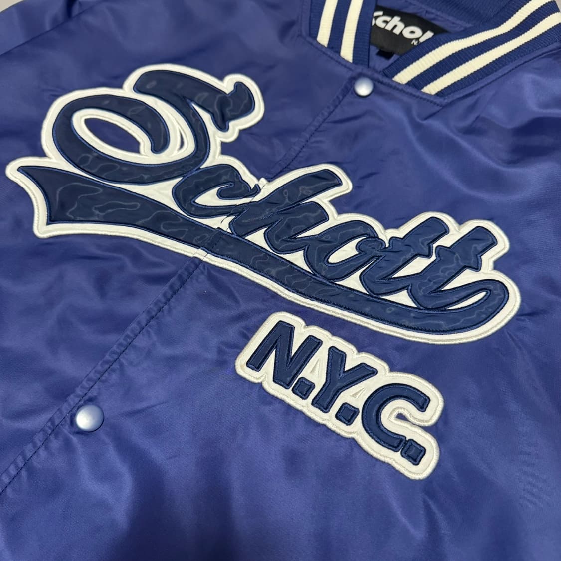 쇼트(Schott) 22ss 블루컬러 스펠링 로고 나일론 바시티 자켓 상품이미지4