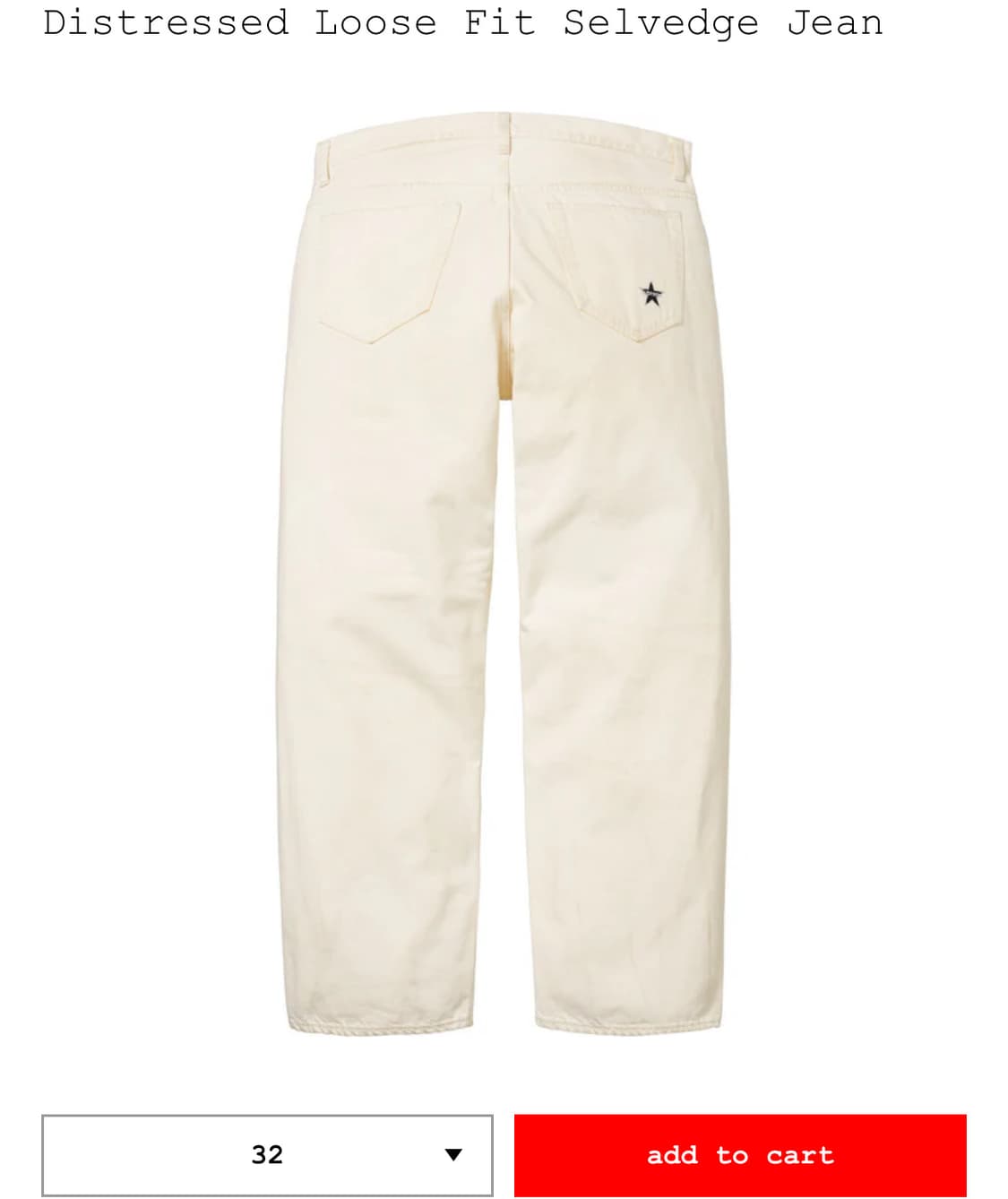 슈프림 루즈핏 셀비지 데님 화이트 32 상품이미지2