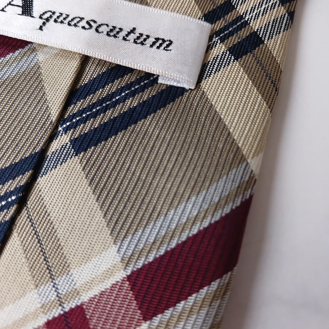 아쿠아스큐텀 실크 베이지 체크 넥타이 9.6cm A등급 E730 상품이미지9