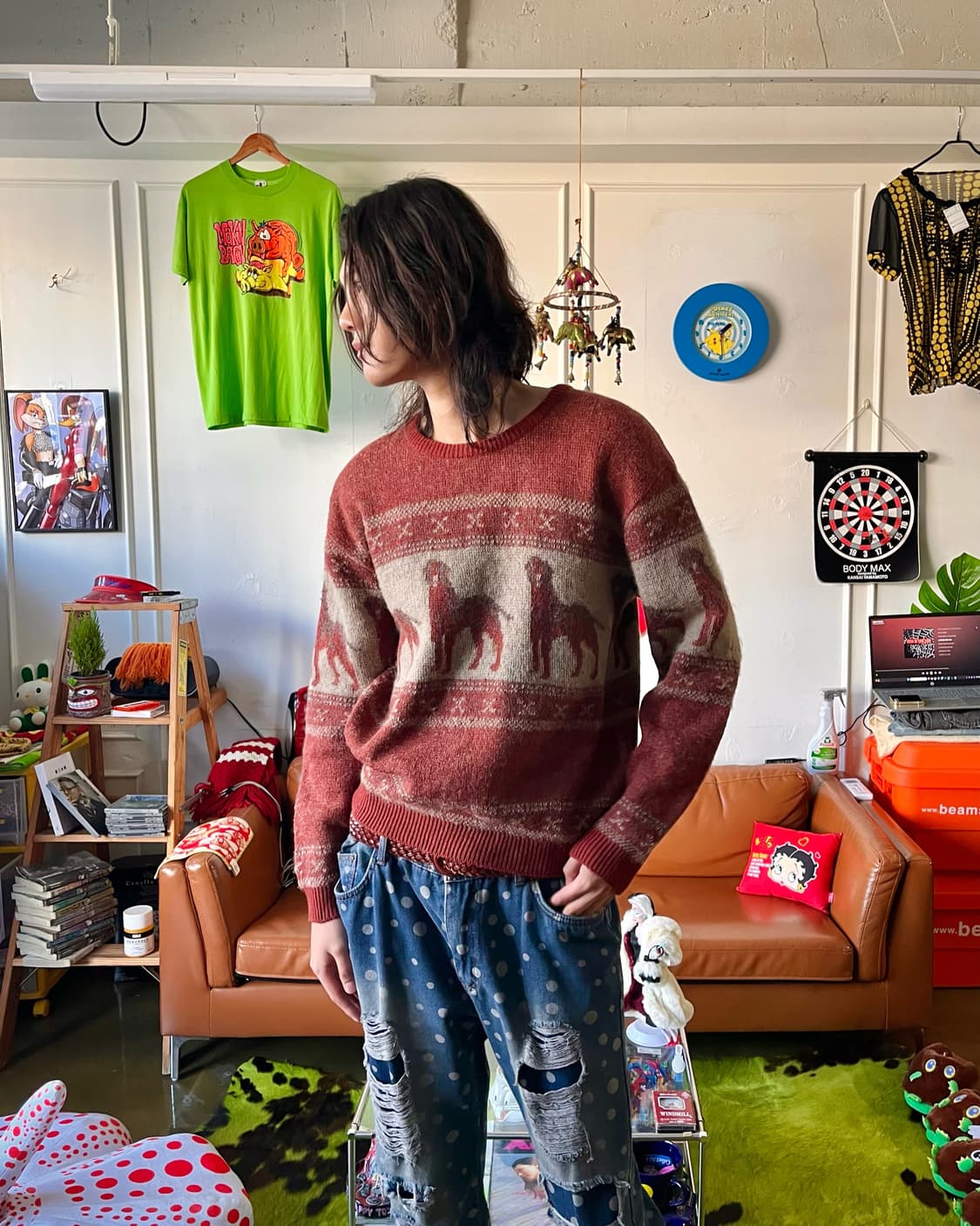 90-00s Green Feather Wool Knit Sweather 상품이미지2