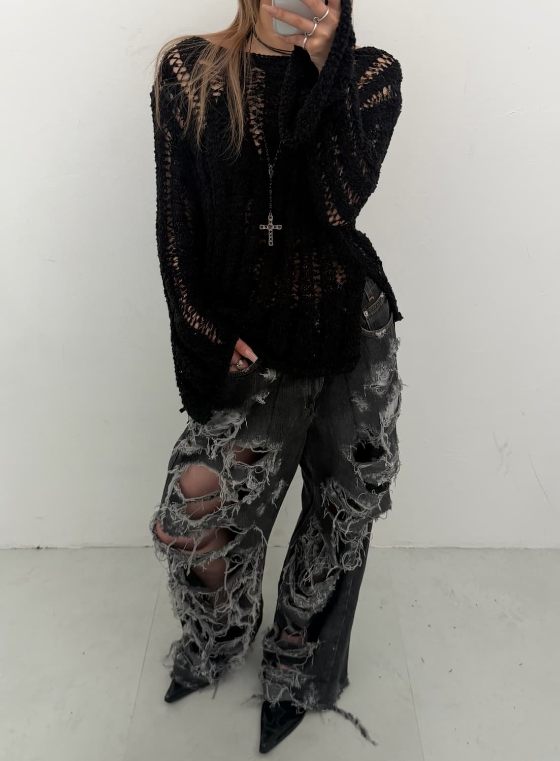 블랙 그물 니트 상품이미지1