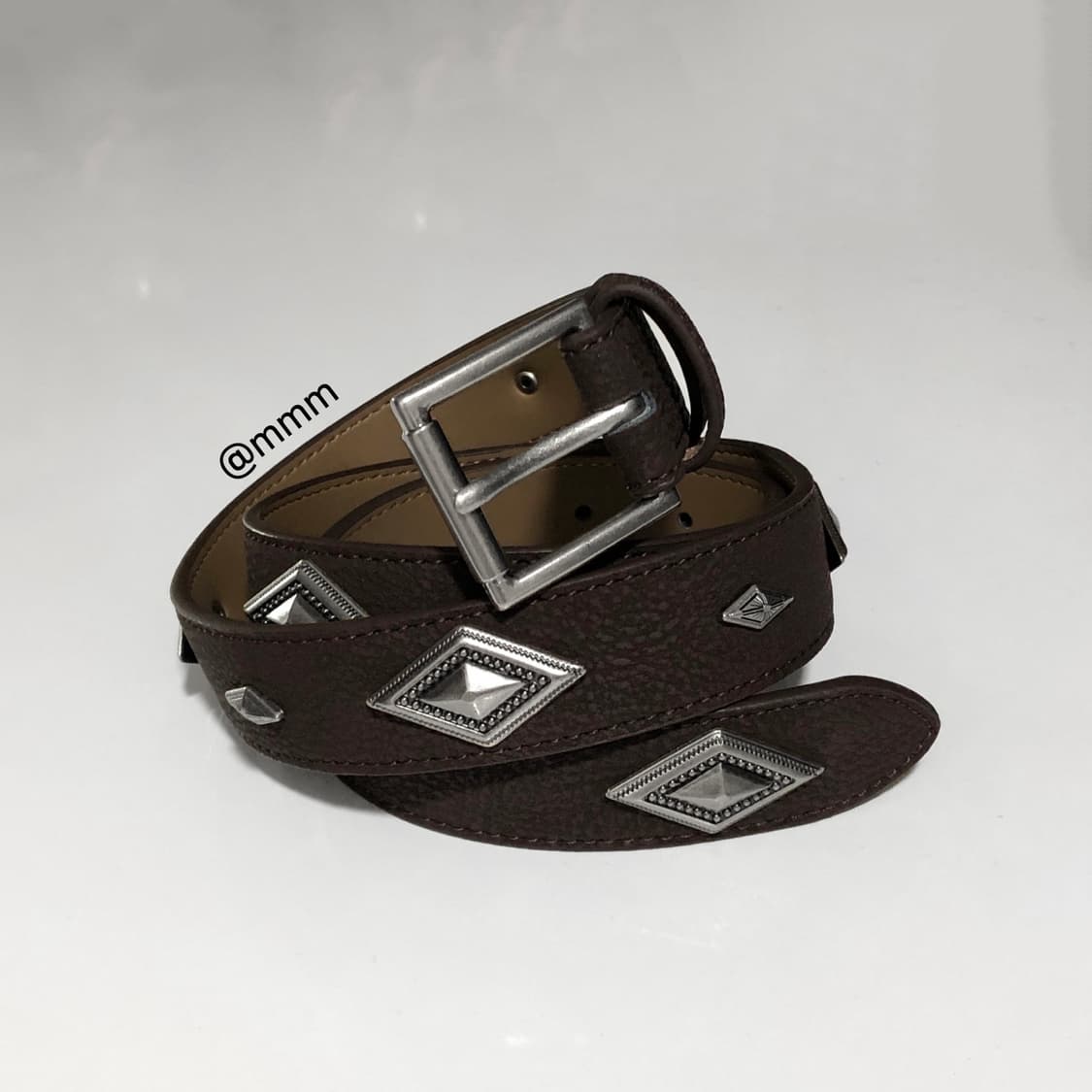 [Unisex] 다이아 스터드 웨스턴 가죽벨트 브라운 상품이미지2