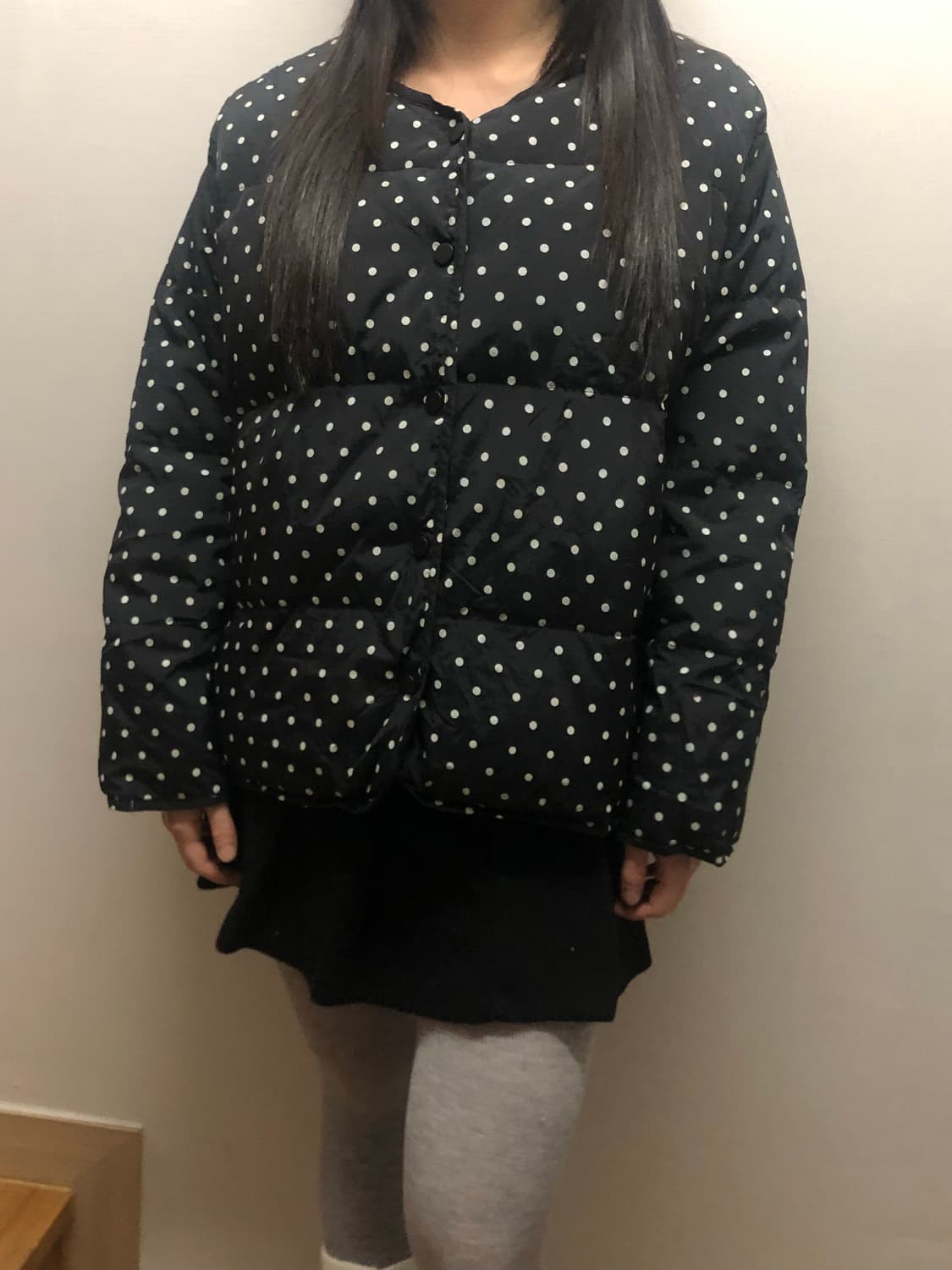 빈티지 블랙 도트 퀼팅 패딩 상품이미지6