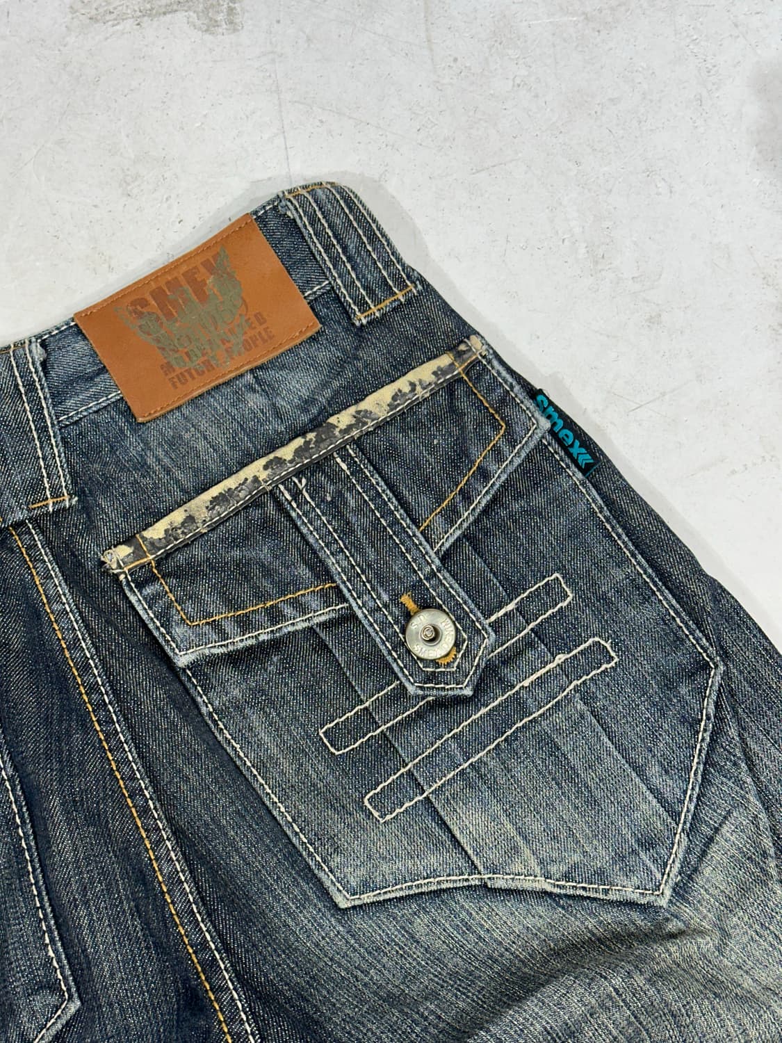 빈티지 중청 대장급 포켓 디테일 와이드 데님 팬츠 워싱 청바지 28  상품이미지6